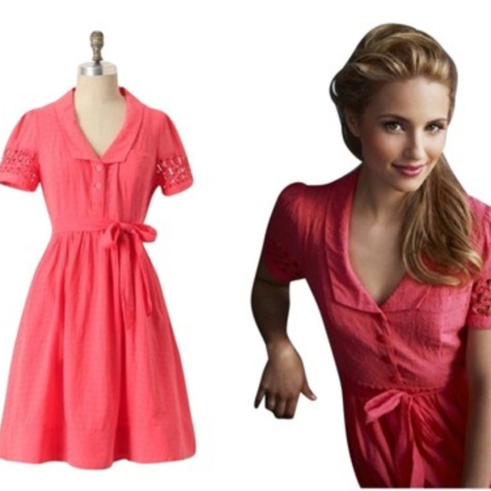 Anthro Maeve Tiny Windows Coral Dress